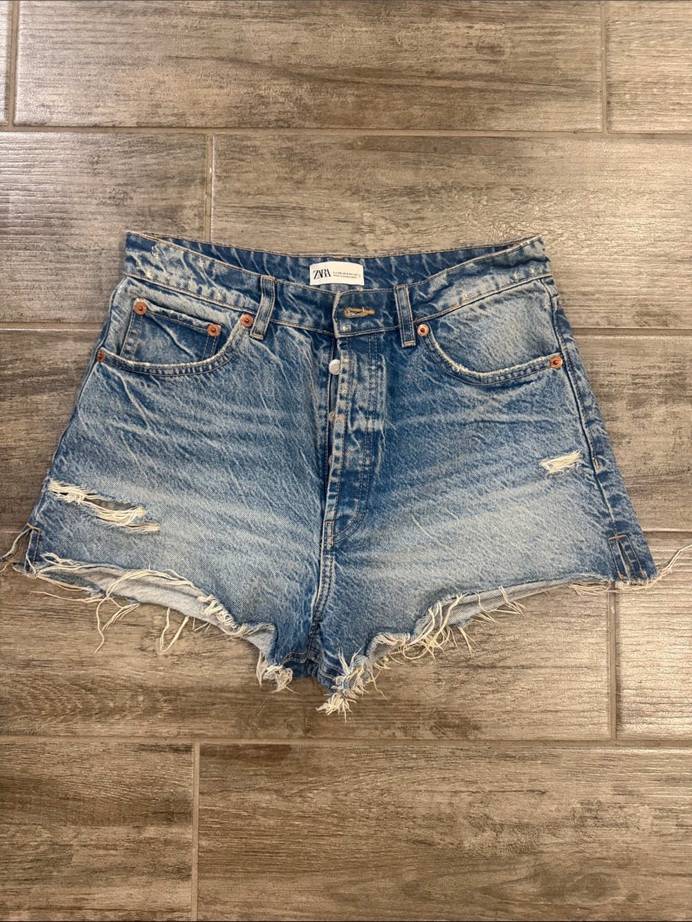 Zara Light Blue Distressed Denim Cutoff Shorts